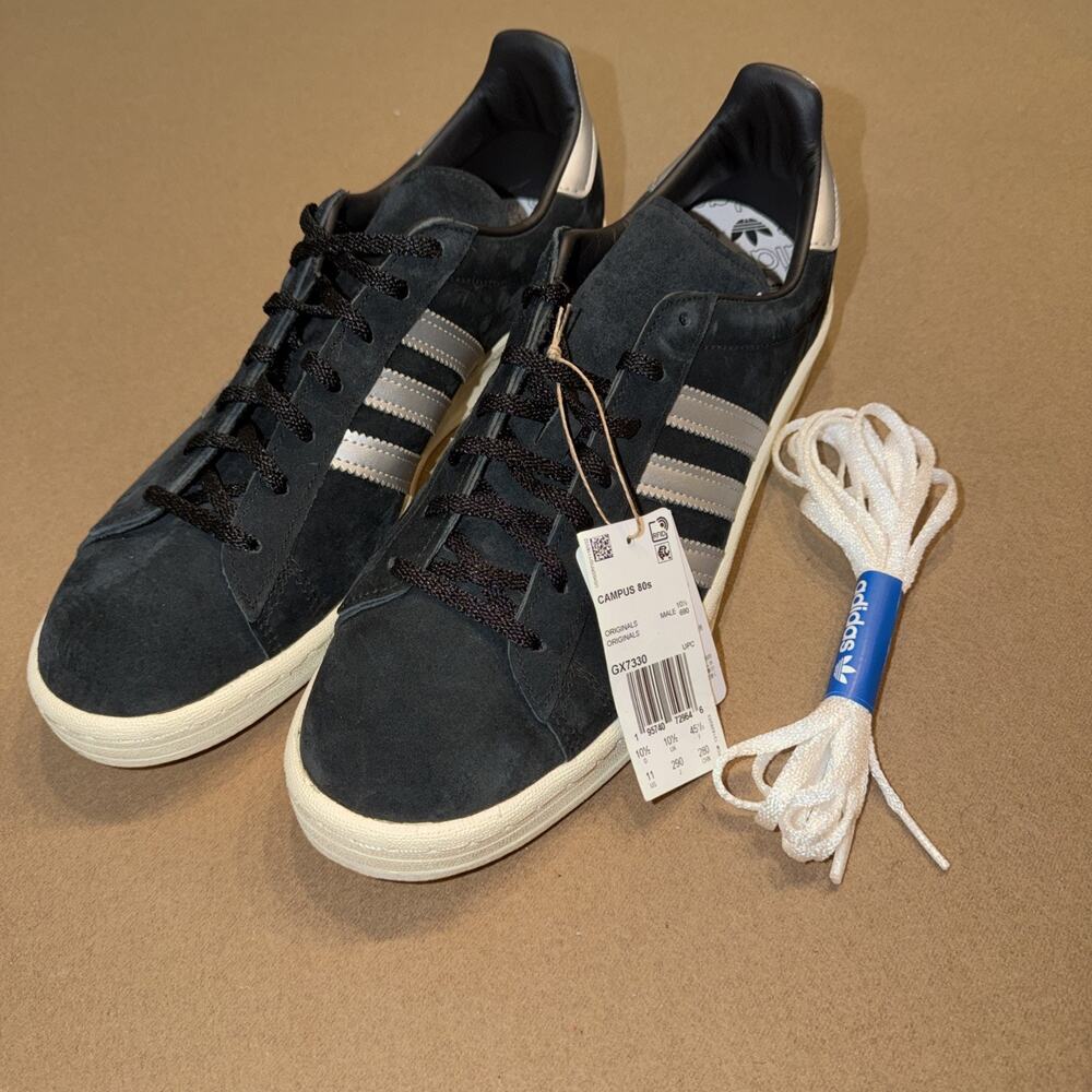 Adidas Men’s Size 11 Campus 80’s Black Suede Metallic Silver Gx7330